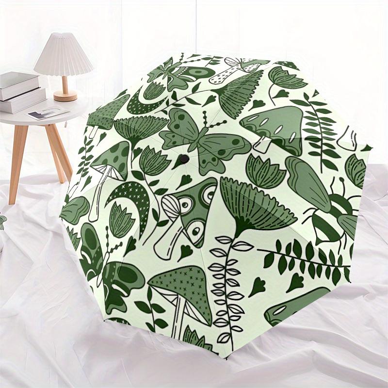 1pc Forest Mushrooms Automatic Open/close Folding Compact Umbrella, 8-Rib Sturdy Canopy, Lightweight Portable, Everyday Use, Gift, Outdoor Umbrella, T