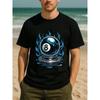 European sizes Men'S Flame 8 Billiards Graphic T-Shirt - with Flame & Number 8 Pool Print, Medium-Stretch Breathable Fabric