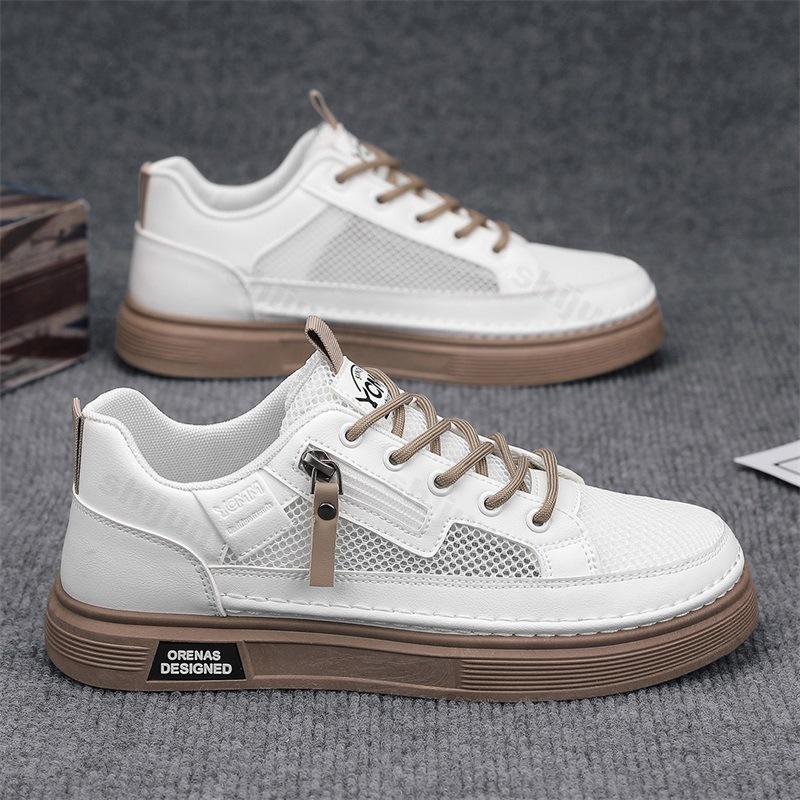 Fashion Men's Shoes Summer White Shoes 2025 Fashion Trend Mesh Breathable Outdoor Sports Leisure Flat Shoes Comfortable Lace-up Sneakers