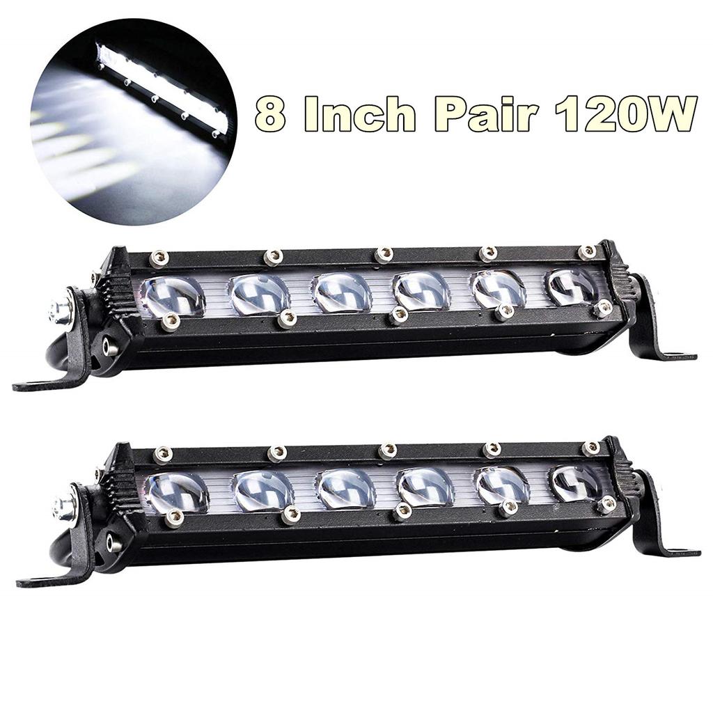 2Pcs 8'' 120W Aluminum 6D Spot Beam Slim LED Work Light Bar Single Row Car SUV Off Road Lamps New