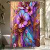 Luxurious Purple Floral Print Waterproof Shower Curtain for Bathroom, Elegant Artistic Design High-End Toilet Partition Curtain