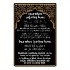 Stück Vintage Metallschild mit arabischer Kalligraphie Dua beim Betreten des Hauses Elegant Schwarz Golden für Bauernhaus Wohnzimmer
