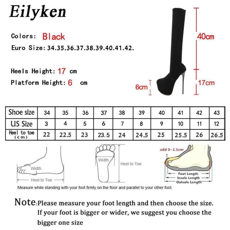 Fashion Eilyken 17CM Platform Heels Woman Over Knee Winter Boot Womens Black Knitting Round Toe Thigh High Long Socks  Lady Shoes