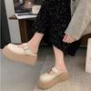 Comfortable thick bottom heightening bag head Mary Jane half slippers women's spring new casual fashion outer wear one-word drag