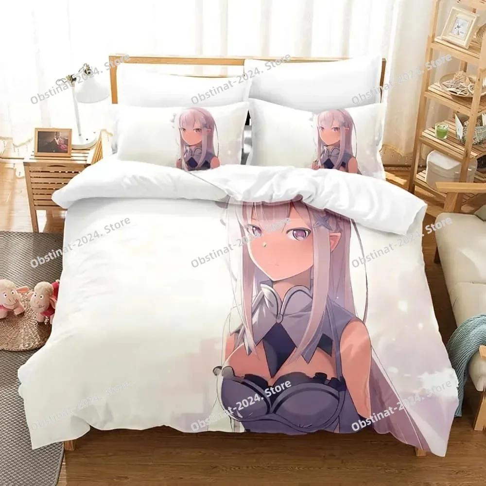 Anime ReZERO -Starting Life in Another World Bedding Set Printed Bed Set With Pillowcase Duvet Cover Soft Queen Super King Size
