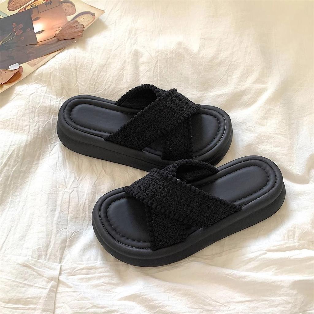 Cool slippers women's summer wear platform casual beach sandals fashion French heightening one-word drag