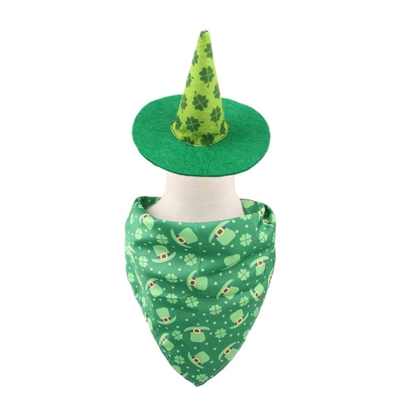 Dog Top Hat Collar Holiday Shamrocks for Small Medium Girl Dogs Cats Dog Collar Necklaces Kerchief Costumes
