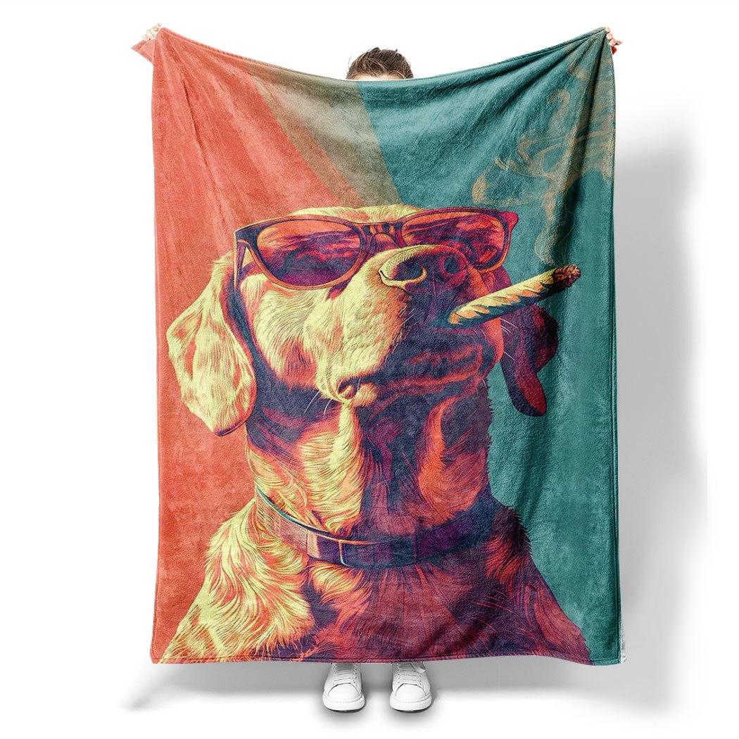 

Cool Dog with Sunglasses Print Flannel Throw Blanket Soft Cozy Fleece for Home Office Sofa All Season Gift 130x150cm51x59in