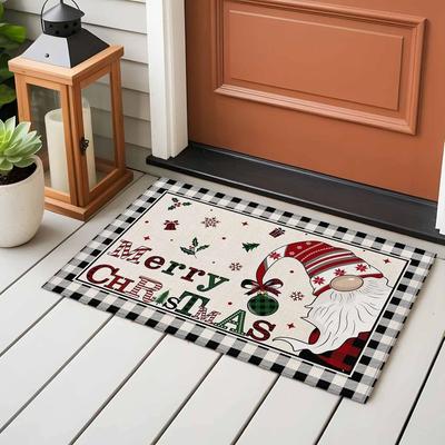 Merry Christmas Indoor Door Mat Gnome Xmas Tree Snowflake Red Black Plaid Front Door Mat Non Slip Washable Entryway Rug