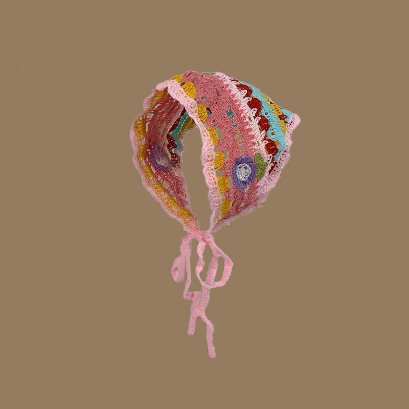 Headscarf Hat Pastoral Style Triangle Headband For Women Girls Handmade Crochet Headband Little Flower Headscarf