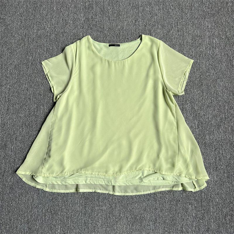 

Younger Short Sleeve round Neck Loose Pure Color Tops Chiffon Shirt Fruit green chiffon Tops L