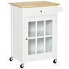 Keukenkar op Wielen Multi-Opbergruimte - Kast met Glazen Deur en Verstelbare Plank, Lade, Handdoekhouder - Wit Licht Eiken Look