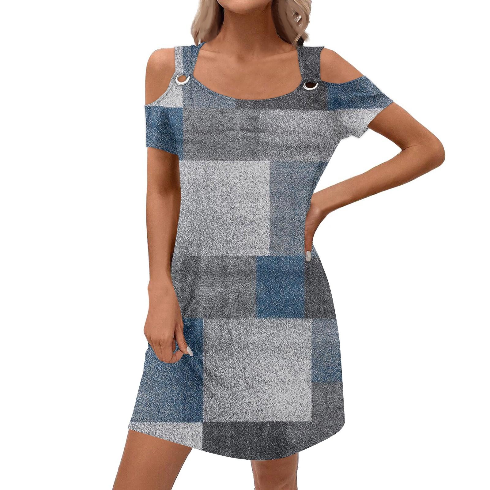 

Women s Fashion Casual Summer Color Block Patchwork Print Dress With Pocket M