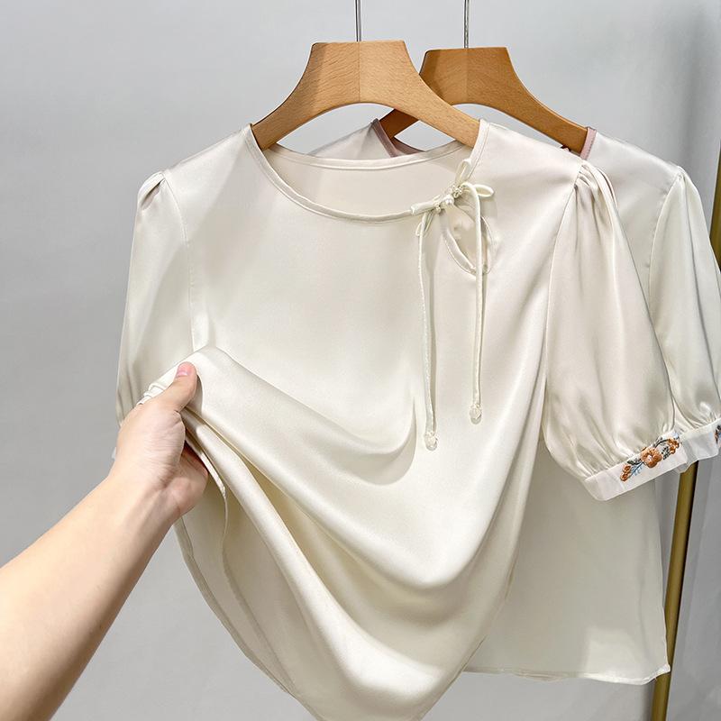 

Контрастная цветная шифоновая рубашка с короткими рукавами, женская рубашка в китайском стиле с короткими рукавами, вышитая рубашка в стиле ретро 3XL белый