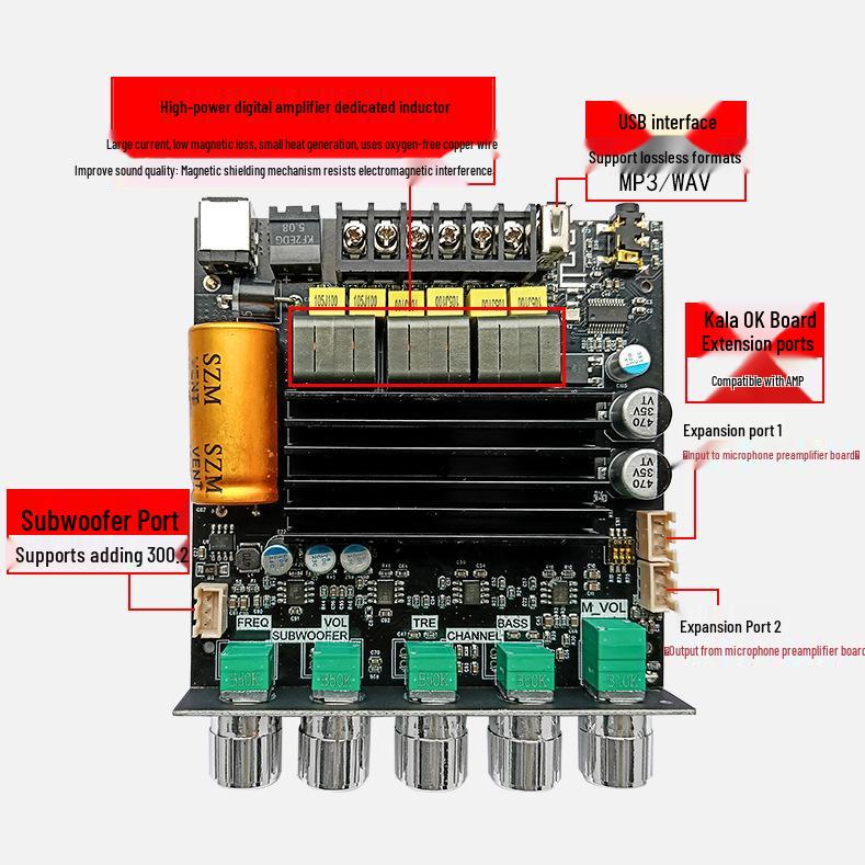ZK-ST21 2.1 Channel Digital Amplifier Module with Treble, Bass, Subwoofer, TPA3116D2 Core Speaker.