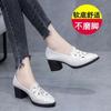 Single Shoes Female Real Soft Leather 2025 New Hollow Breathable Embroidery Four Seasons Women's Mother Shoes Thick Heel Soft Sole Work Shoes