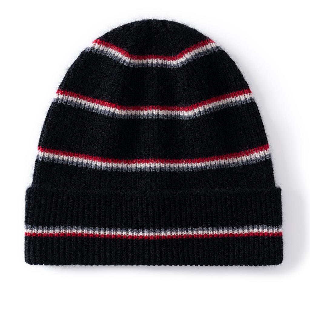 New, fashionable striped jacquard knitted wool hat, autumn and winter versatile warm cashmere pullover hat