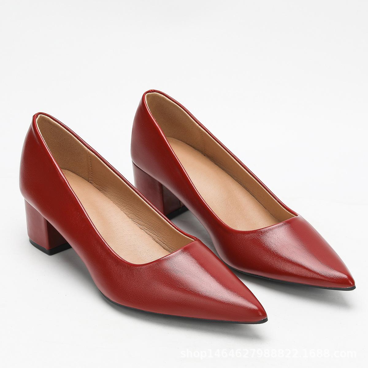 

Spring and summer new professional work shoes versatile casual mid-heel shallow mouth four seasons pointed high heels 43 бордовий