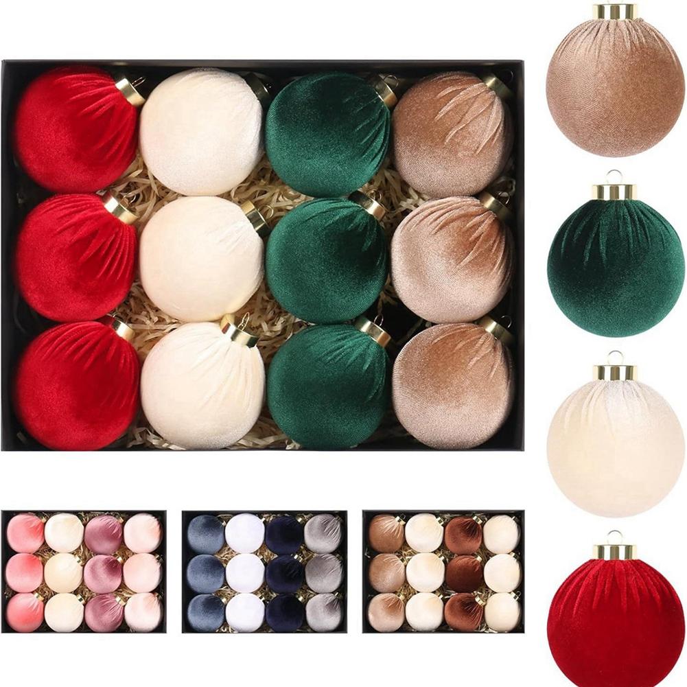 6cm/12PCS Wrapped Cloth Ball Christmas Ball Ornament Hanging Pendant Christmas Decoration