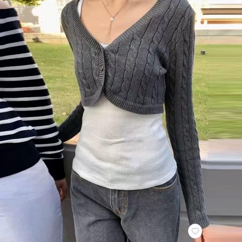 NSSF Women's V-Neck High Waist Cable Knit Cardigan - European & American Autumn/Winter Style