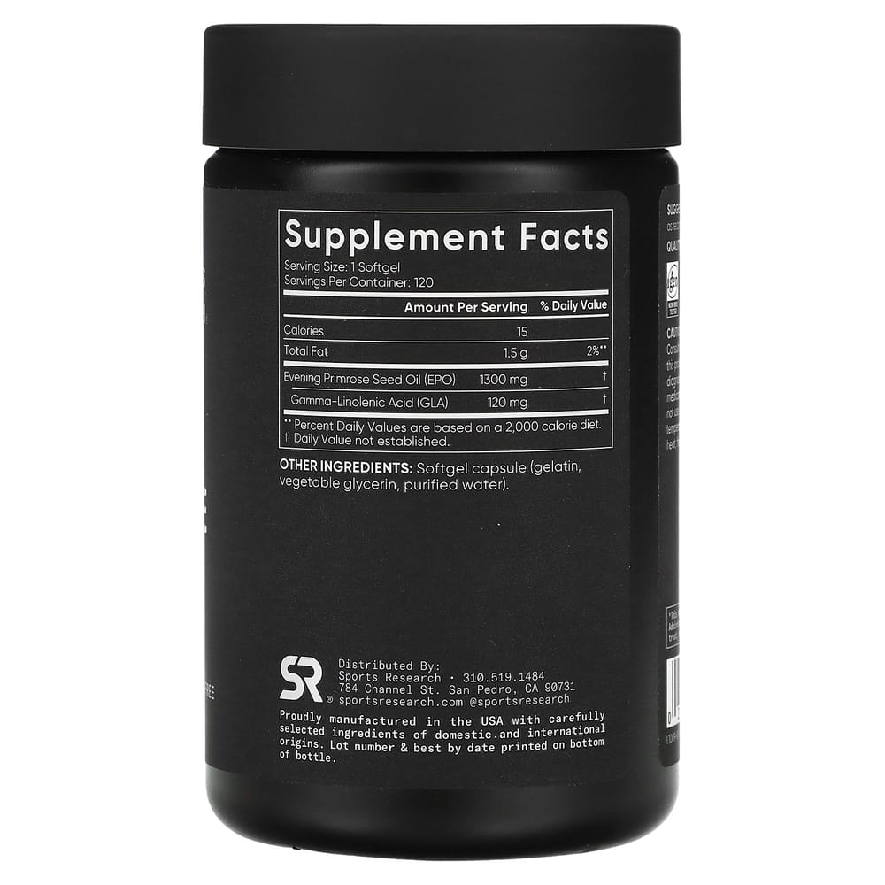 Sports Research Evening Primrose Oil 1300mg, 120 Softgels