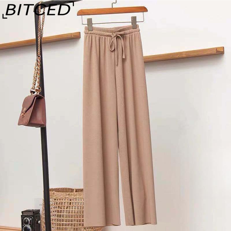 BITCED Ice Silk Cropped Trousers for Women Summer Lightweight High-Waisted Drapey Relaxed Fit Sun Protection Straight-Leg Wide-Leg Trousers