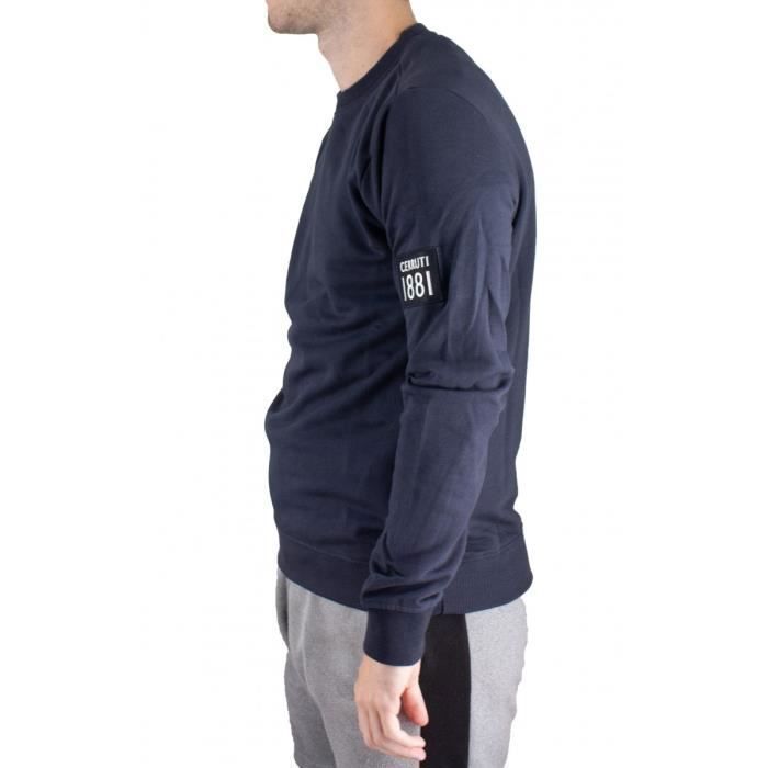 Cerruti 1881 Sweat-shirt col rond logo épaule Tirreno Bleu Marine Homme