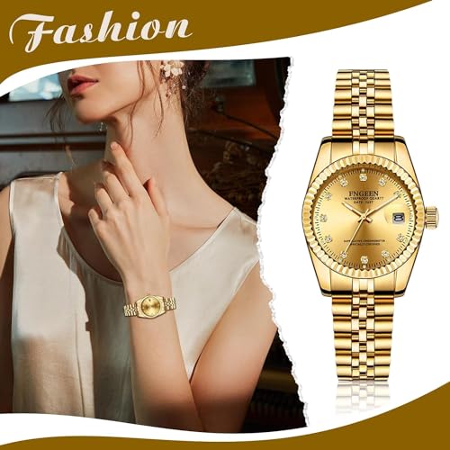 Couple's Gold Stainless Steel Watches: 3ATM Water Resistant, Stylish Analog Display, Japanese-Made Quartz Movement, Gold, Leisure, Business, Men's, Wo