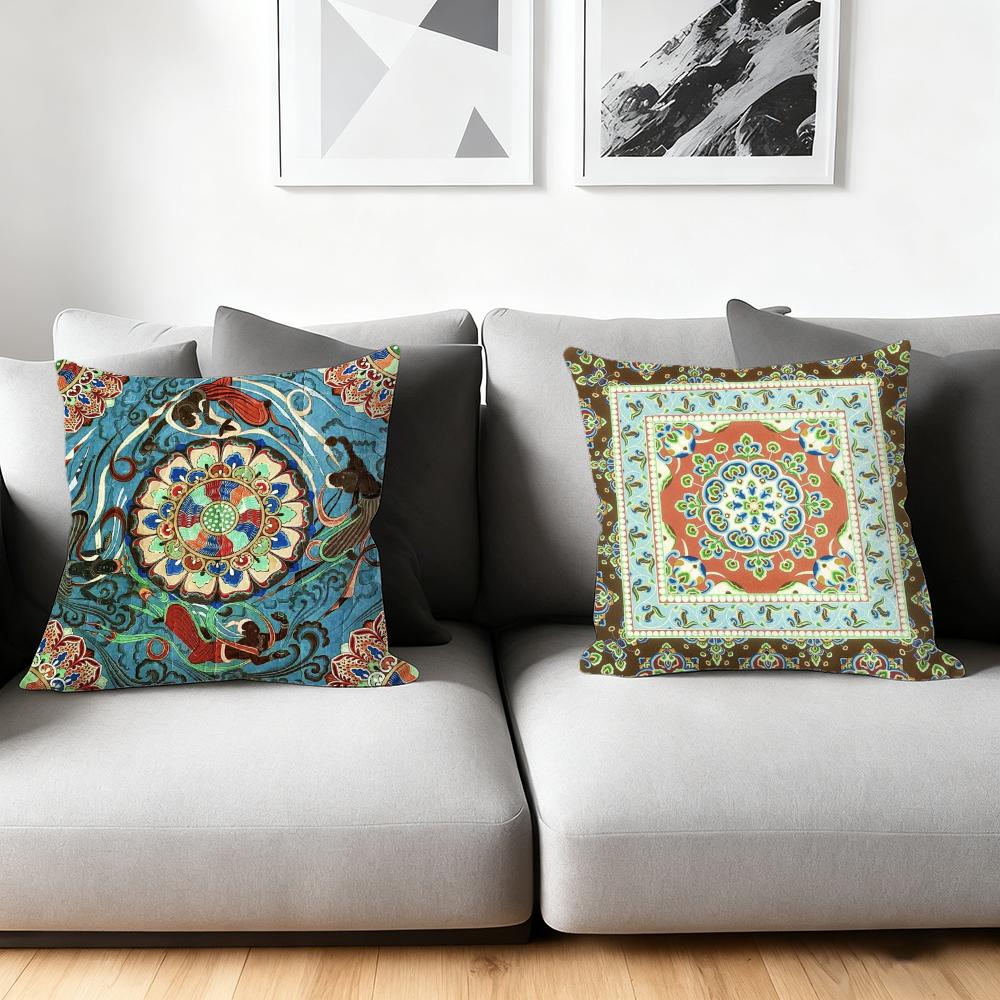 Cushion Cover Silky Short Plush Home Sofa Cushion Cover - Invisible Zipper Home Decoration Dunhuang patterns