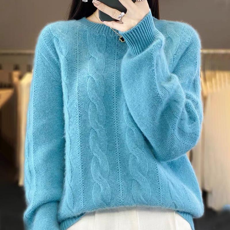

Women s knit sweate Solid Color Long Sleeve Woven Crewneck Knitted Top Size: One Size озеро синий