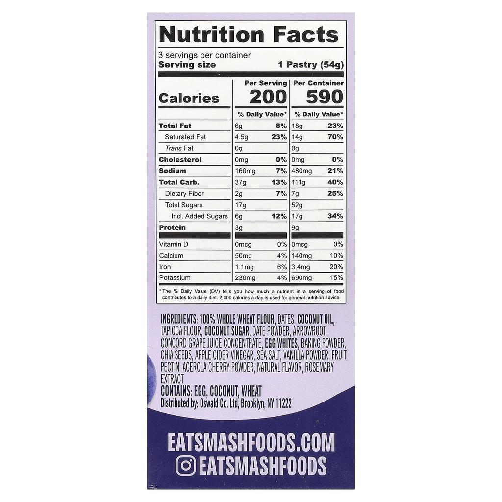 Smash Foods, Toasties™, Concord Grape, 3-Pack Pastries, 54g (1.9oz) Each