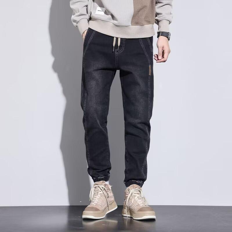 

Мужские летние джинсы из денима в корейском стиле с манжетами на щиколотках 2023 года - Модный повседневный крой длиной девять точек 3XL чёрный