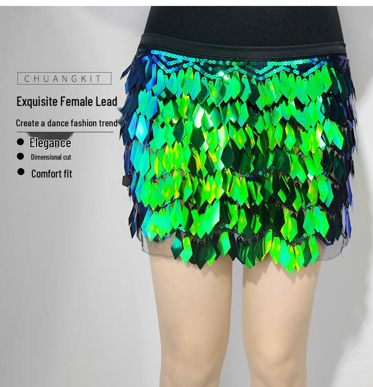 2023 Women's Sequined Belly Dance Hip Scarf Skirt Halloween Costume Set