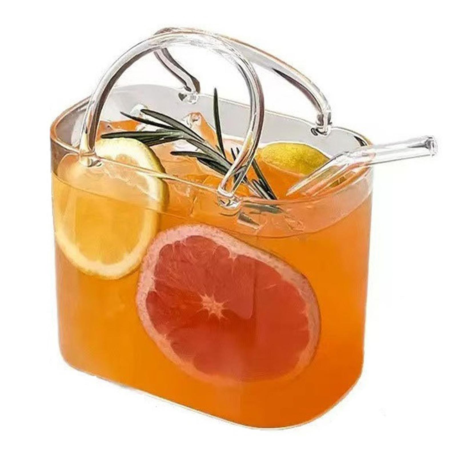 780ml Portable Handbag Glass Cup Korean Ins Style with Straw Glass Cup Handbag Beverage Cup Cocktail Glass Wine Cups for Party 780ml
