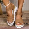 Fashion New Large Size 43 Thick Heel Fish Mouth Sandals Summer Outdoor Beachwear Open Toe Women's Shoes Linen Bottom Slip-On Sandals