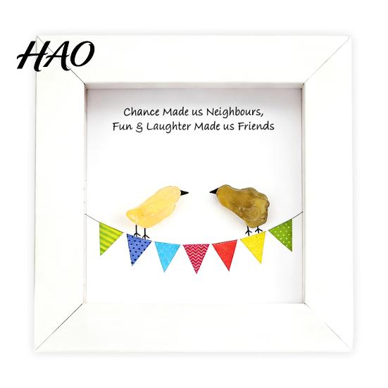 Nature Inspired Wall Hangings Handmade Sea Glass Bird Framed Art, Picture Frame, Decorative Figurines Coastal Friendship Ornament, Christmas Tabletop