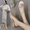 Women's Crystal Toe Post Block Heel Sandals, Fairy Style Rhinestone Summer Dress Shoes