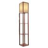 Modern Oak Wooden Fabric Floor Lamp with Built In Shelving Units for Lounges Hallway   Brown