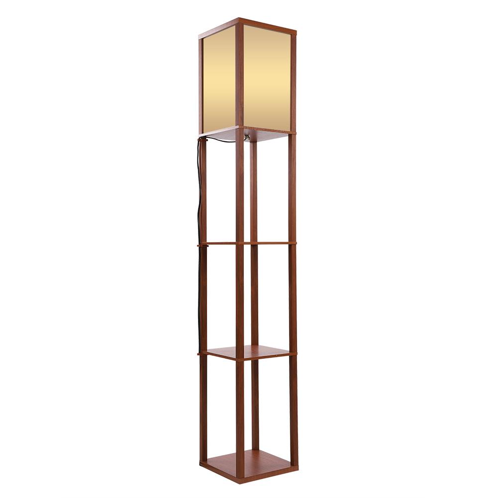 Modern Oak Wooden Fabric Floor Lamp with Built In Shelving Units for Lounges Hallway   Brown
