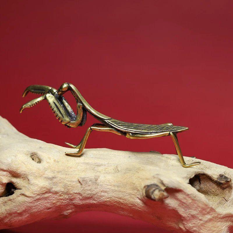 Retro Praying Mantis Small Bronze Ornament, Tea Pet, Tea Play, Insect Art, Desktop Mini Decoration
