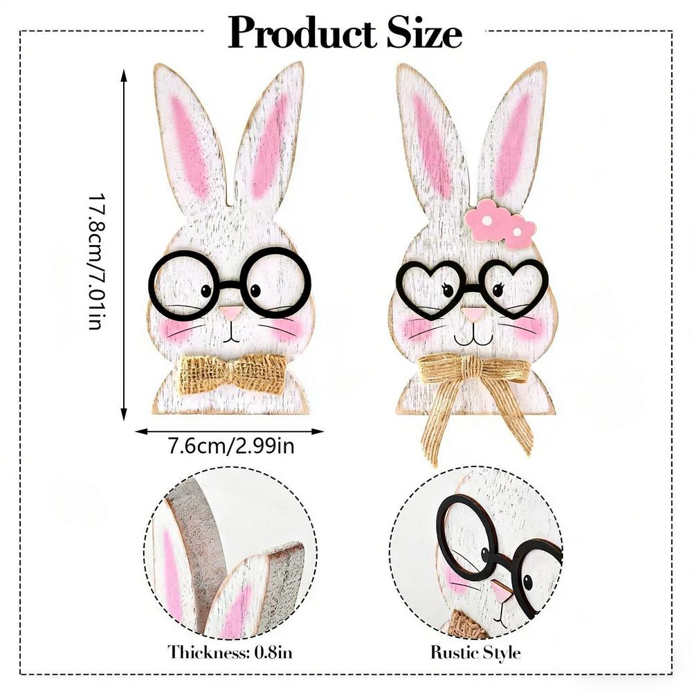 2 шт. Пасхальные кролики Украшения Деревянные очки Пара кроликов Настольные украшения Центральный элемент стола Таблички Для кухни Гостиной