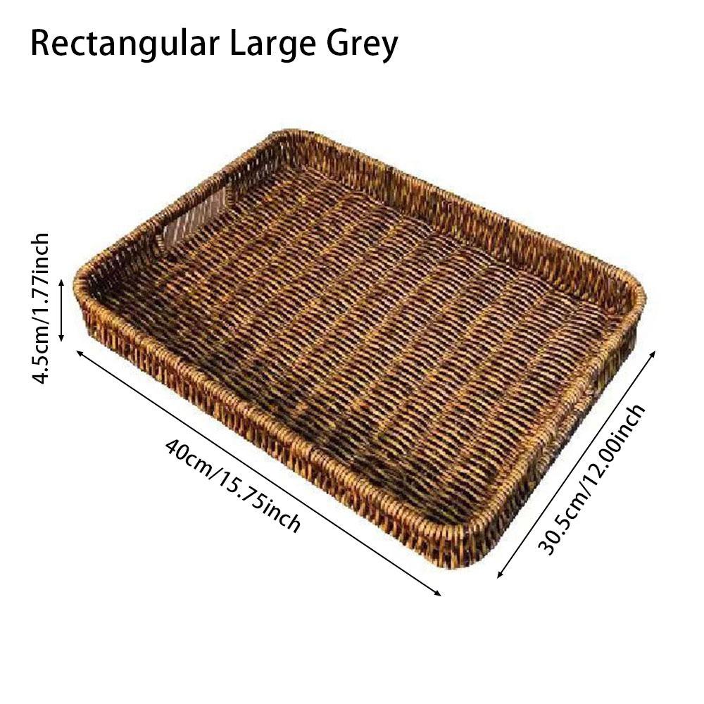 1Pcs Round Rectangular Shape Storage Tray Breakfast Bread Food Plastic Rattan Threads Basket