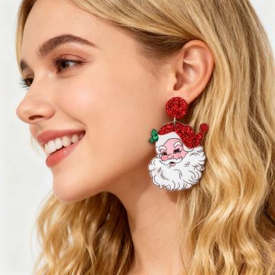 Yousheng Santa Dangle Earrings Funny Christmas Earrings Glitter Santa Claus Charm Earrings Holiday Gift for Ladies Girls Xmas Party Accessories