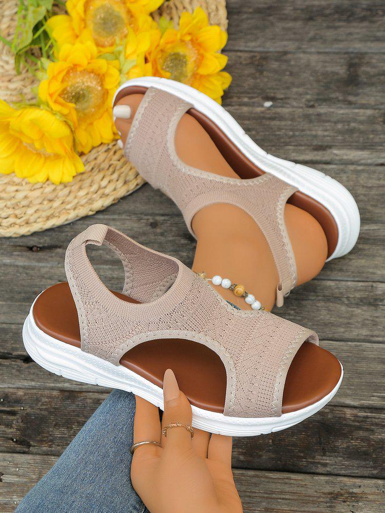 Women's Plus Size Breathable Knit Flat Sandals - European & American Casual Thick-Soled Beach Sandals