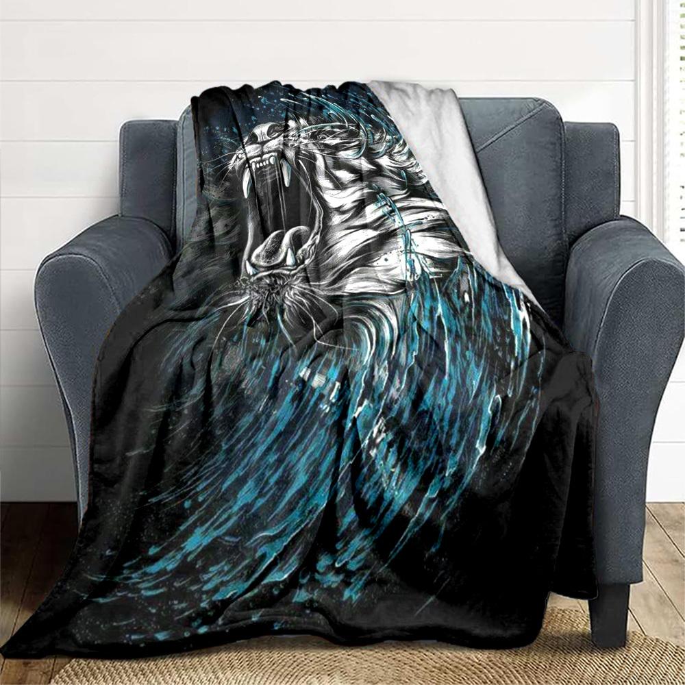 1PC Tiger Water Wave Design Print Blanket, Soft Throw Blanket - Warm & Cozy for Couch, Bed, Office, and Travel yy250912179