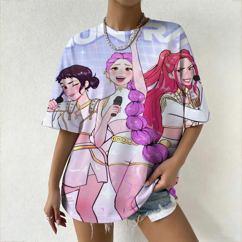 Women's T-shirts New Women's Oversized T-Shirt with KPop Demon Hunters Anime Graphic Print Trendy Casual Streetwear for Fashion Forward Fans