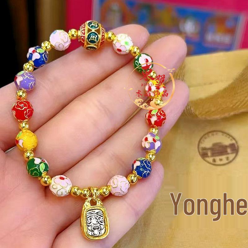 Colorful Cloisonné Flourishing Flowers Bracelet with Ash Glaze and Gold Foil