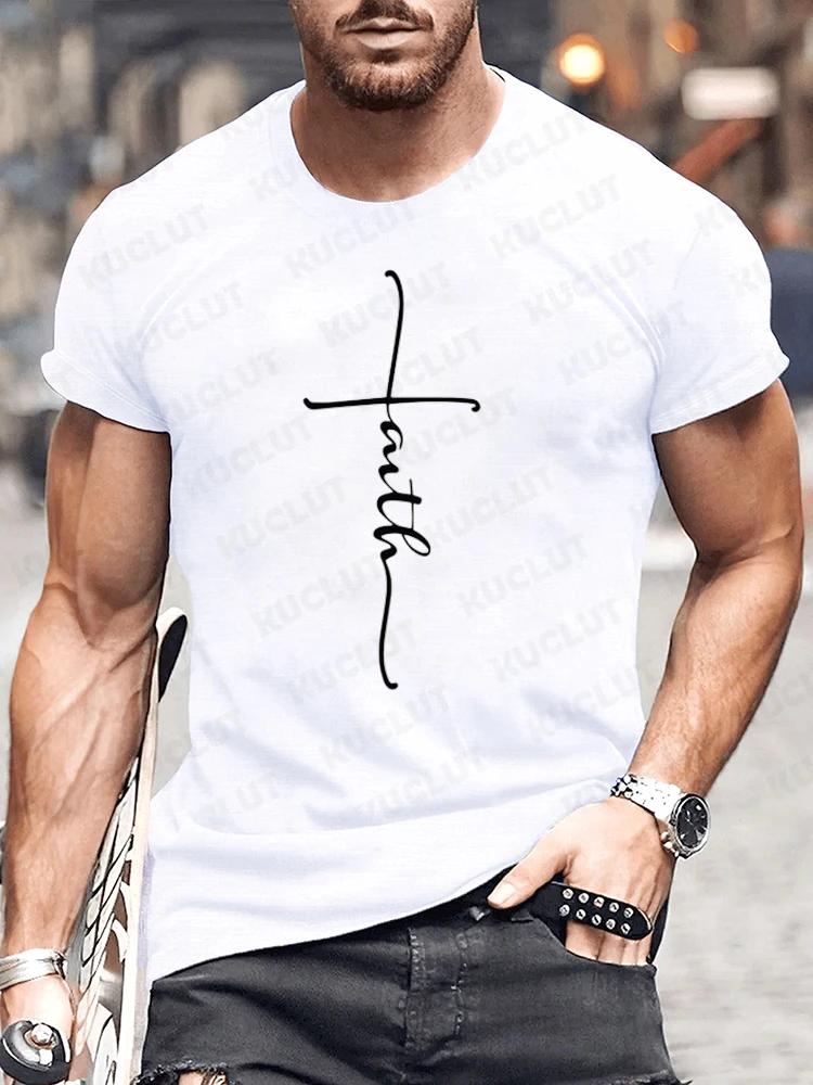 New Summer Round Neck Short Sleeve T-shirt for Men Christian Faith Cross Graphic Fshion T Shirts Short Sleeve Tee Tops