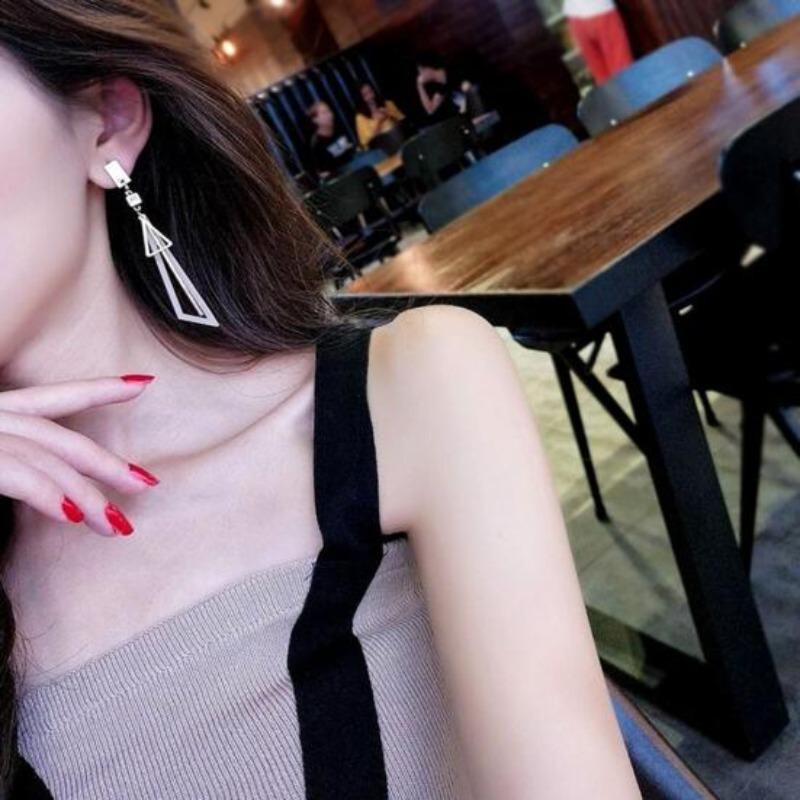 Women Geometric Long Triangles Drop Ear Studs Earrings Jewelry Gift