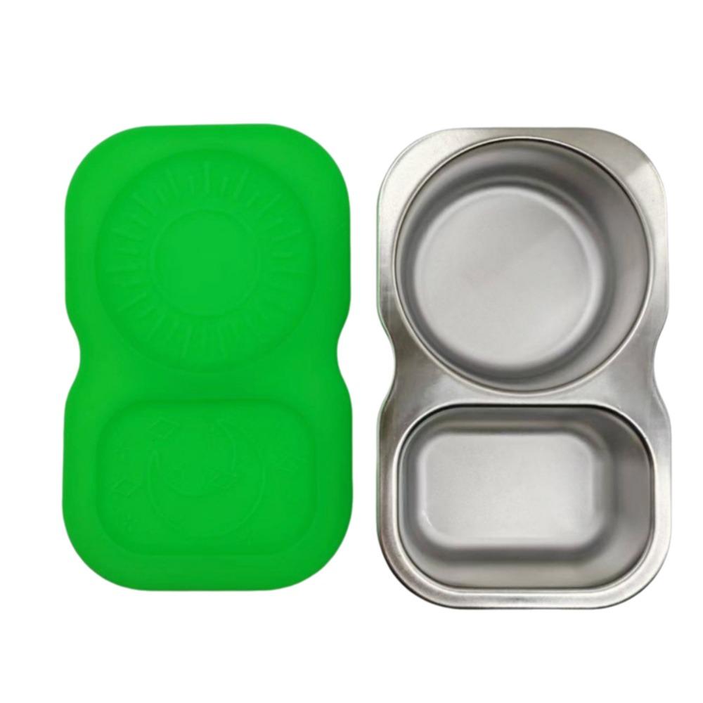 Stainless Steel Divided Dip Bowls Silicone Sauce Dish Durable Sauce Seasoning Containers  Picnic зелёный